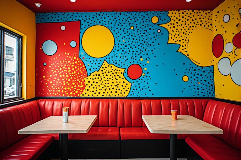 Interior colorido de ByteLayer Café